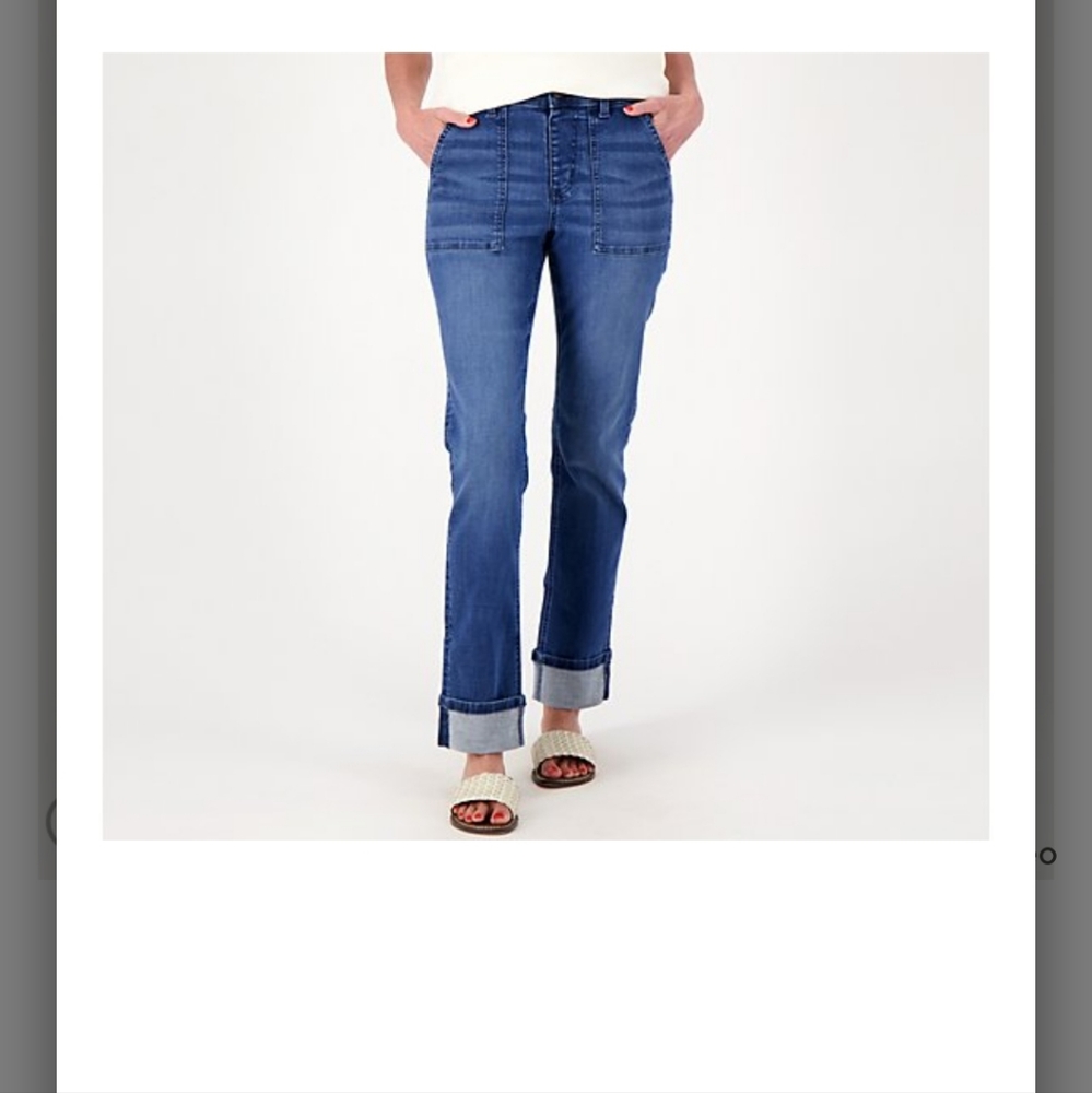 QVC Denim & Co. Easy Stretch Denim Regular Utility Jean Plus 24 Medium Wash